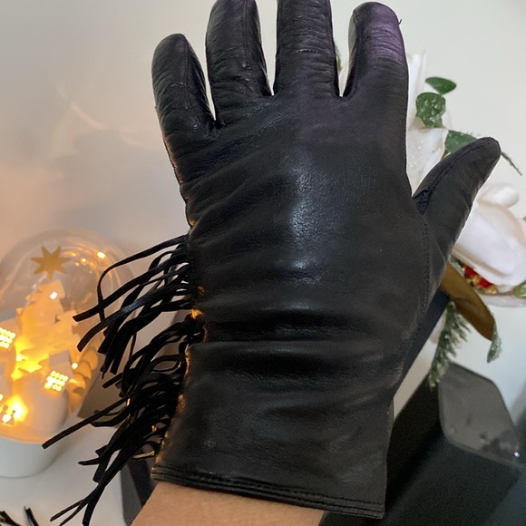 100% leather black gloves with fringes! Size 7 - Picture 3 of 15